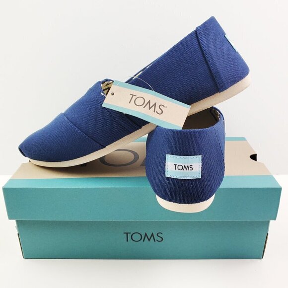 TOMS Alpargata Slip-On Shoes Navy Recycled Cotton Canvas Women's 9.5 NIB - Picture 1 of 12